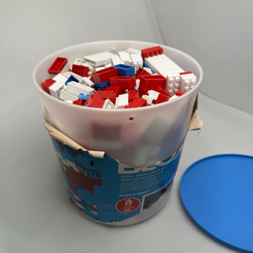 Sears BRIX BLOX 1000pc Bucket Bricks Gears Red White Blue Vintage 5 Lbs EUC